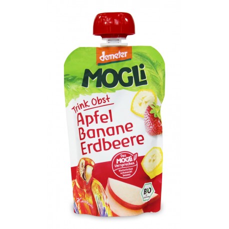 MOOTHIE - PRZECIER JABŁKOWY Z BANANEM I TRUSKAWKĄ 100% OWOCÓW BEZ DODATKU CUKRÓW BIO 100 g - MOGLI