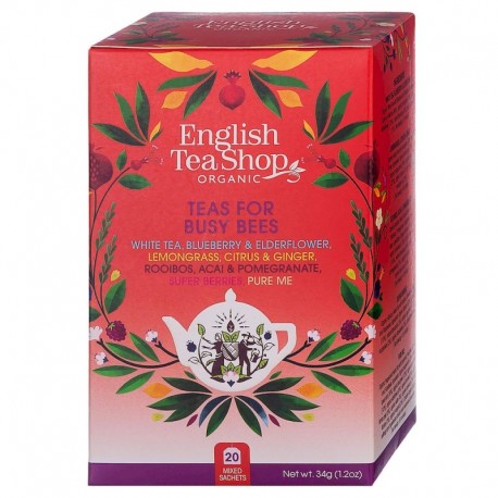 Zestaw ekologicznych herbat i herbatek, Teas for Busy Bees, 20 saszetek w 5 różnych smakach, 34g - English Tea Shop