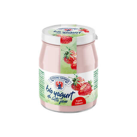 JOGURT TRUSKAWKOWY Z MLEKA SIENNEGO BEZGLUTENOWY BIO 150 g (SŁOIK) - STERZING-VIPITENO